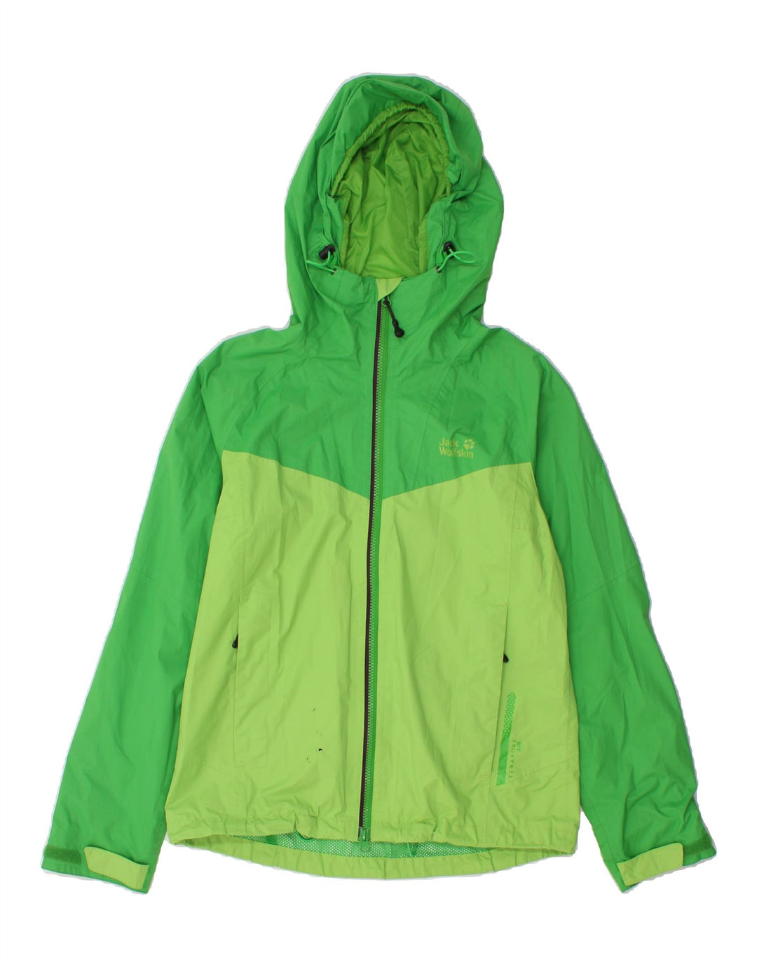 JACK WOLFSKIN Womens Hooded Rain Jacket UK 12/14 Medium Green Polyamide Vintage Jack Wolfskin and Second-Hand Jack Wolfskin from Messina Hembry 
