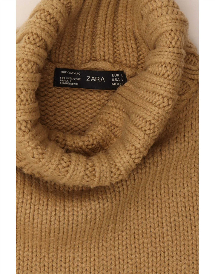 Maglione maglione collo alto da donna Zara UK 14 grande acrilico marrone