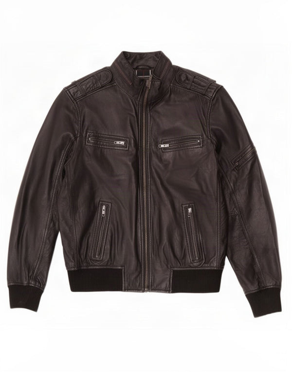 Giacca in pelle militare da uomo BARNEYS UK 38 media nera