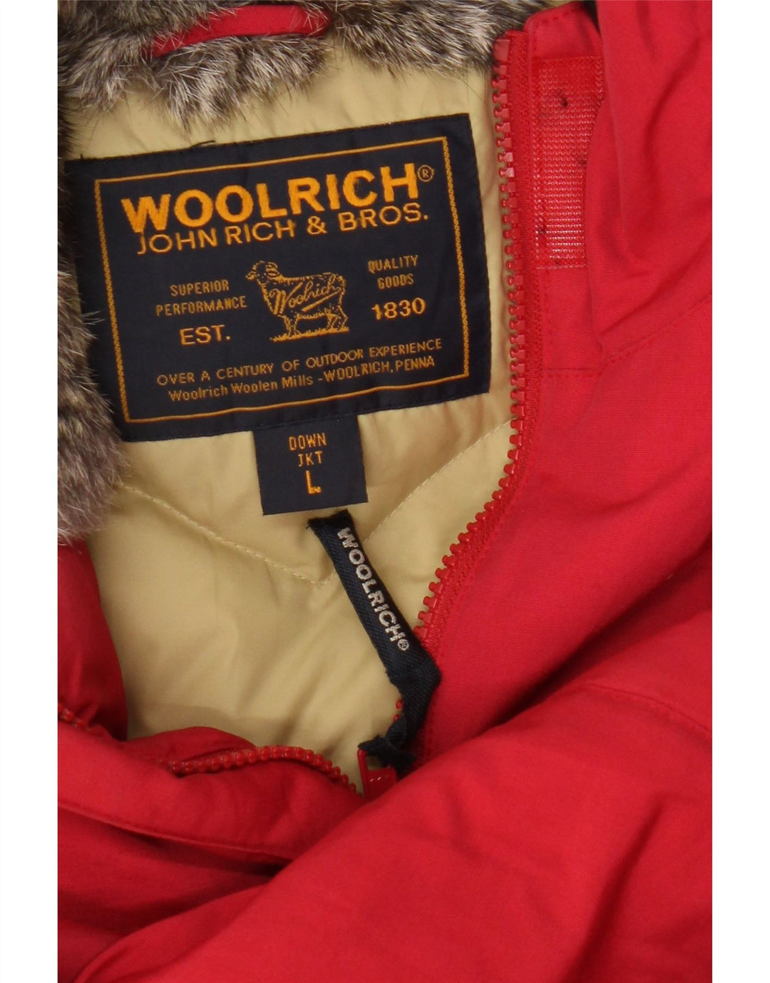 Giacca imbottita con cappuccio da donna Woolrich UK 16 grande cotone rosso