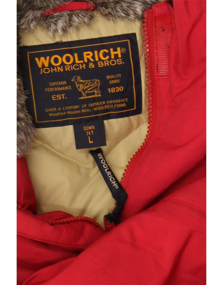 Giacca imbottita con cappuccio da donna Woolrich UK 16 grande cotone rosso