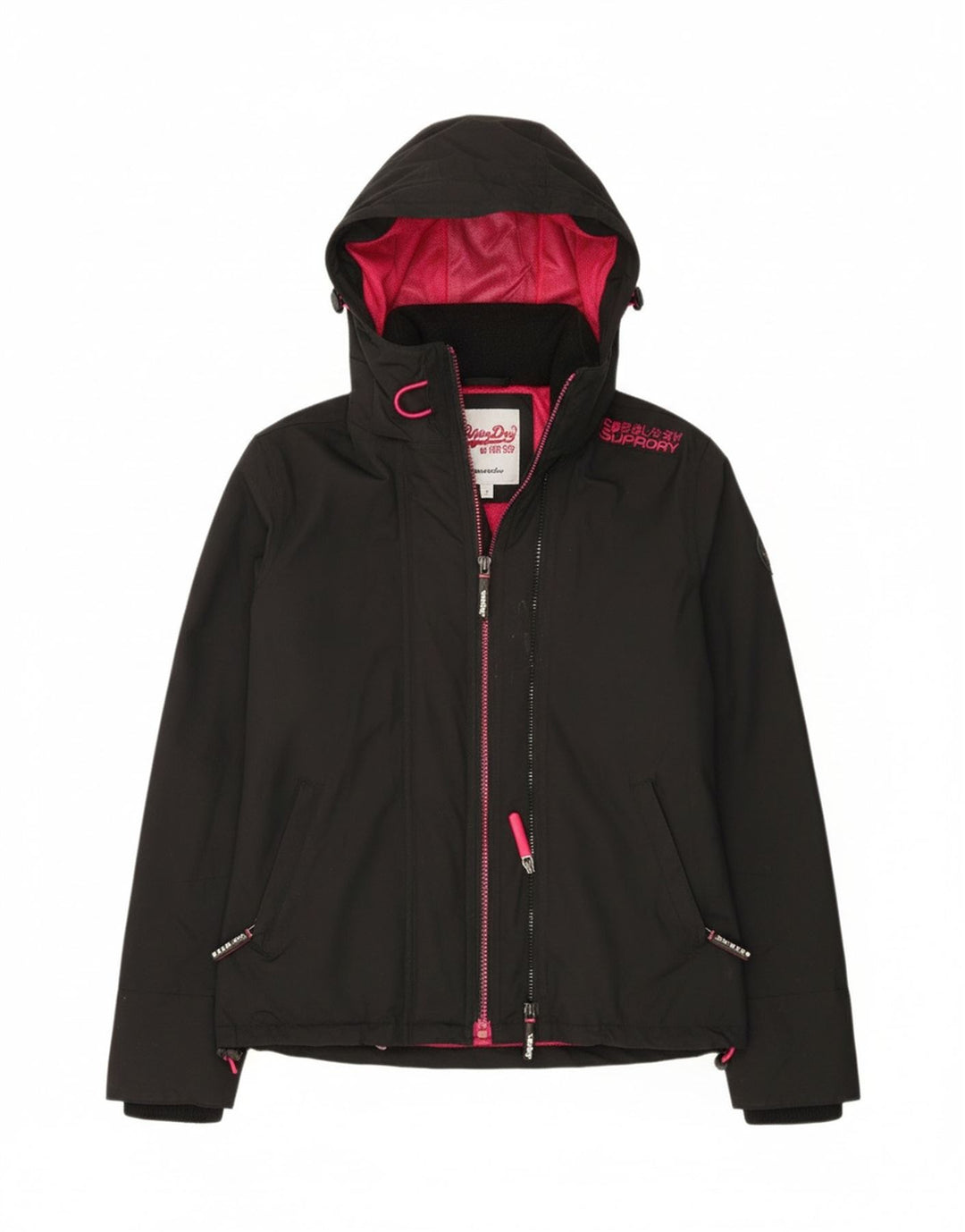 Giacca antipioggia da donna con cappuccio Superdry Windcheater UK 10 Small nylon nero