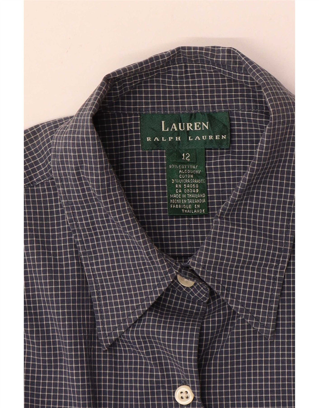 Camicia da donna Ralph Lauren US 12 grande cotone a quadri blu navy