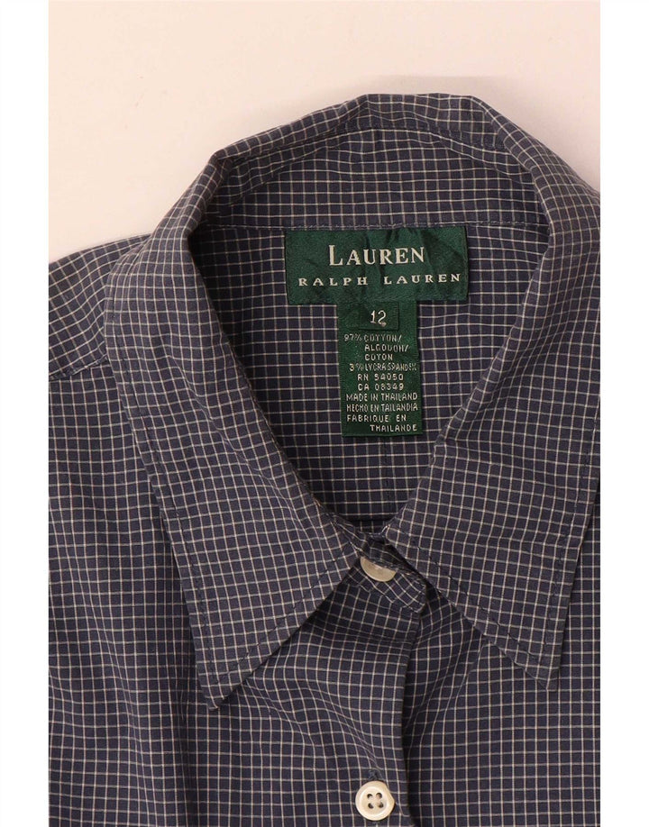 Camicia da donna Ralph Lauren US 12 grande cotone a quadri blu navy