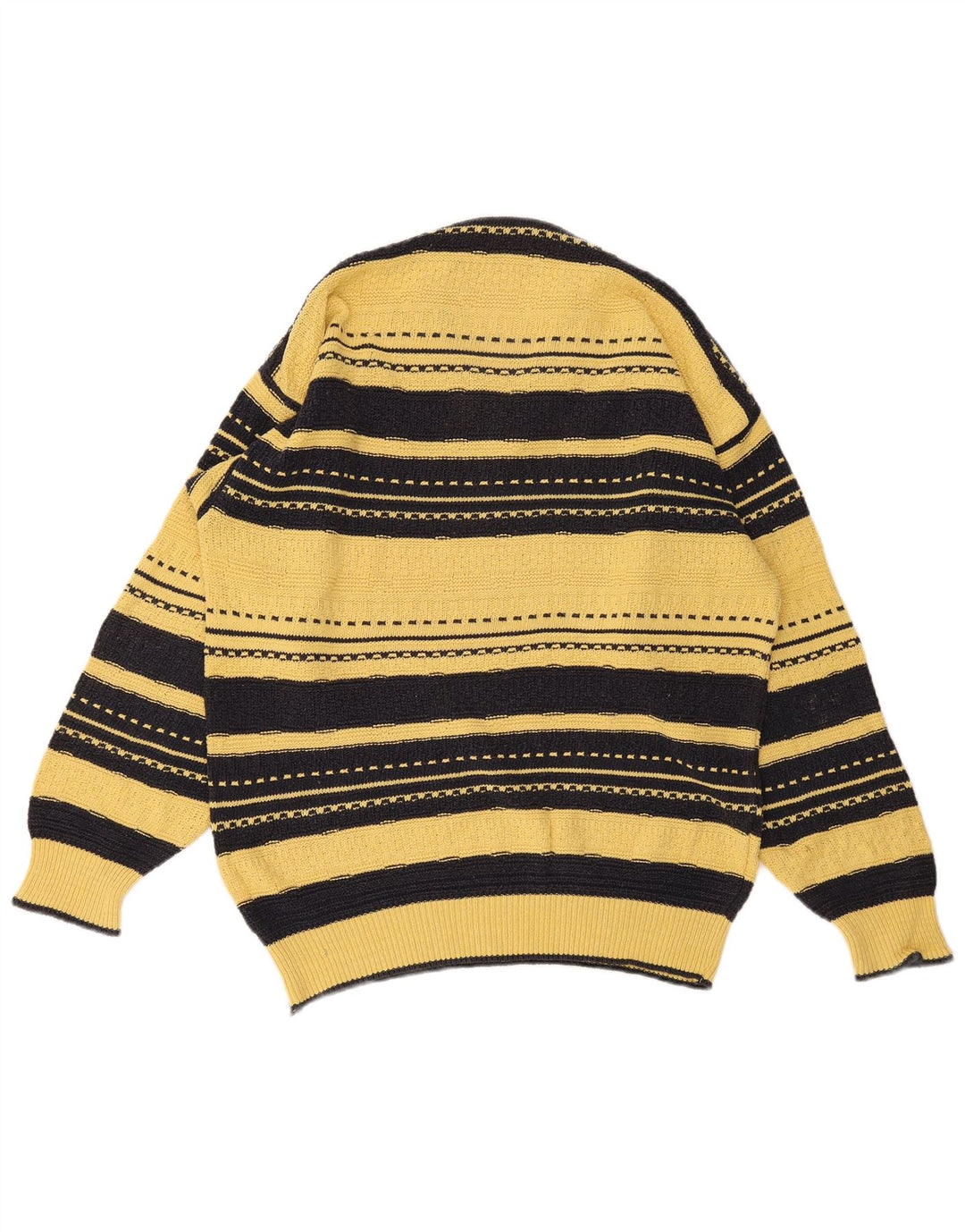 Maglione vintage da uomo con scollo a V a righe grandi gialle