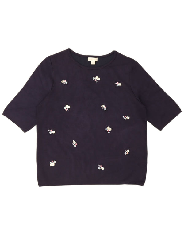 Monsoon Maglione da donna con scollo a barchetta UK 16 Grande blu navy floreale