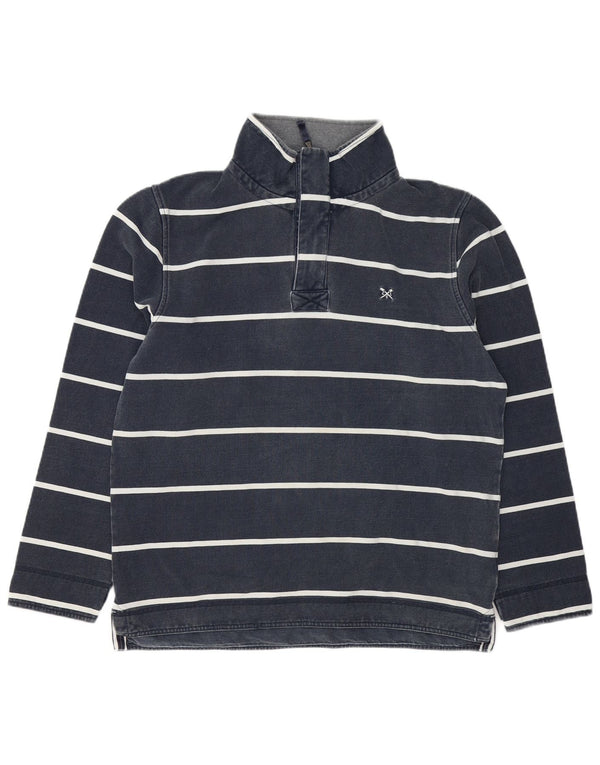 Crew Clothing Felpa da uomo con collo con zip, maglione grande a righe blu navy