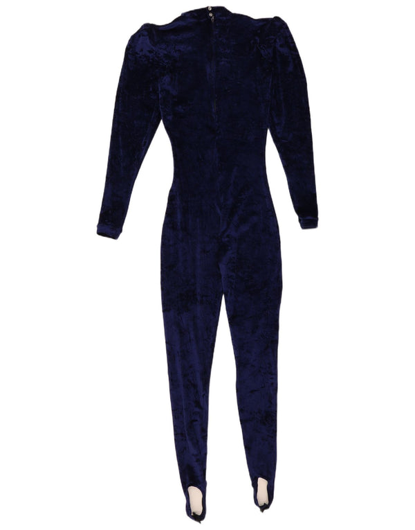 Tuta vintage da donna con staffa in velluto UK 6 XS blu navy in poliammide