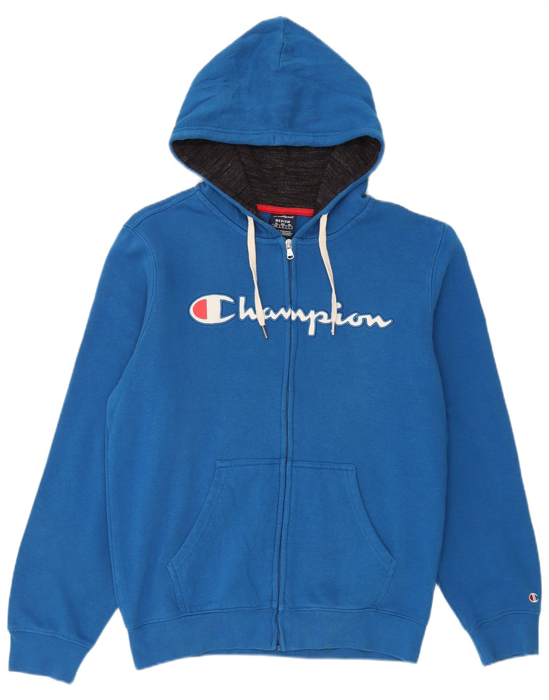 Maglione con cappuccio e zip grafica da uomo Champion in cotone blu medio