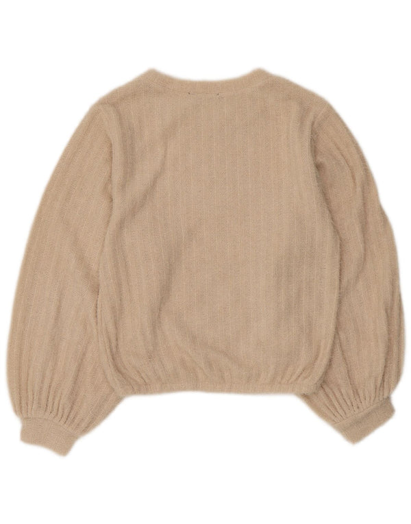 Maglione maglione girocollo da donna Zara UK 10 piccolo poliestere a righe beige