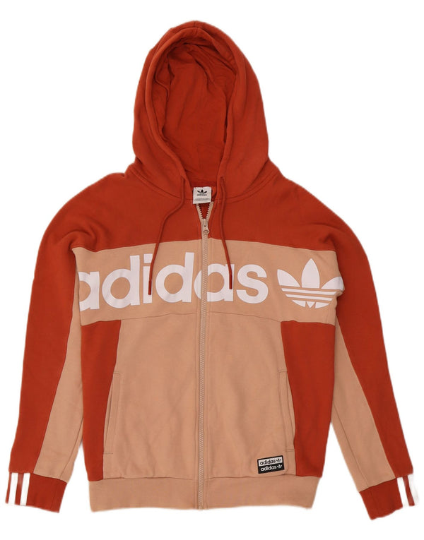 Felpa con cappuccio e zip grafica da donna Adidas UK 14 Colorblock arancione medio