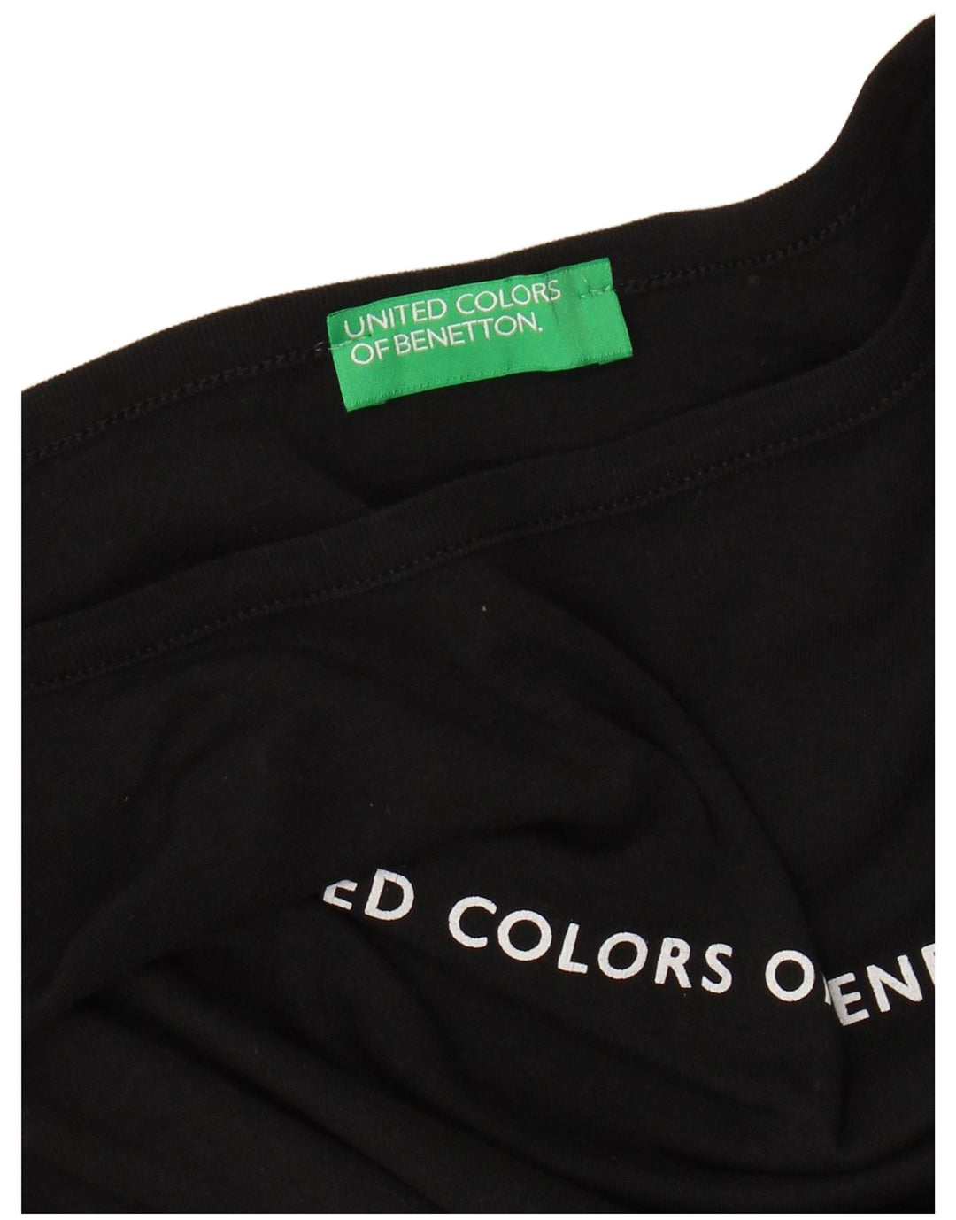 BENETTON Top grafico da donna manica 3/4 UK 8 piccolo nero