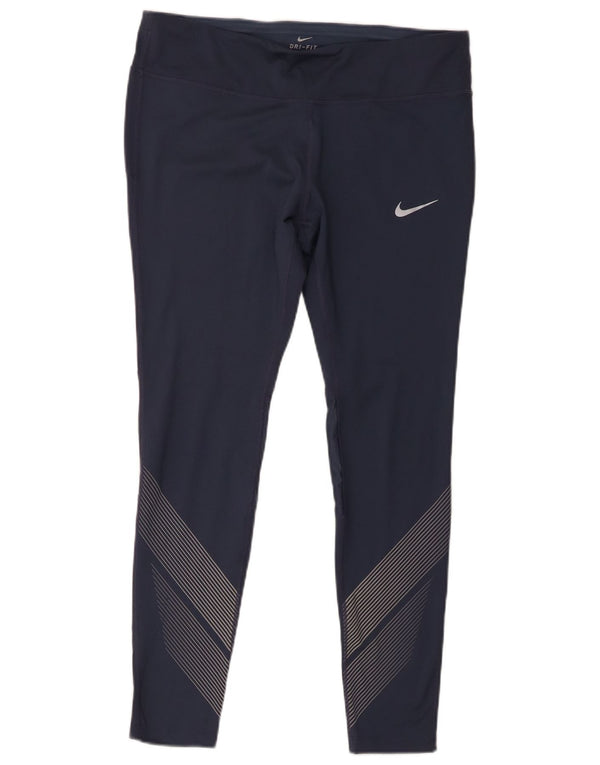 Leggings Nike Dri Fit da donna UK 18 XL Poliestere gessato blu navy