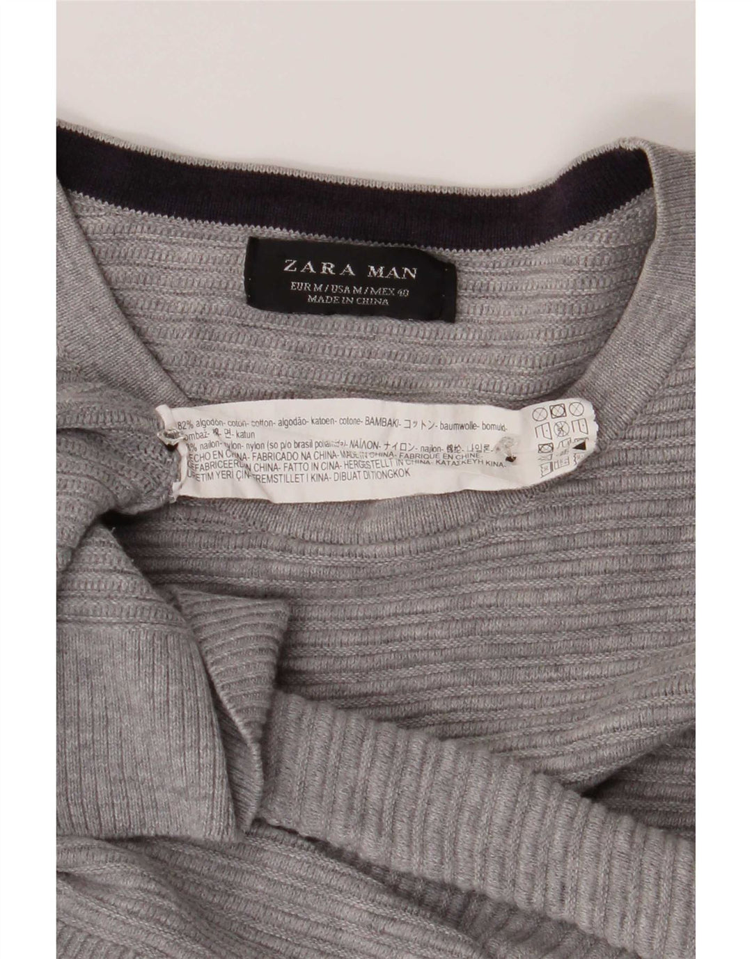 Maglione maglione girocollo da uomo Zara in cotone grigio medio