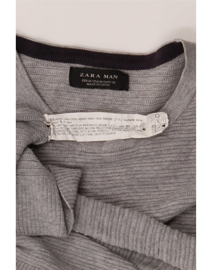 Maglione maglione girocollo da uomo Zara in cotone grigio medio