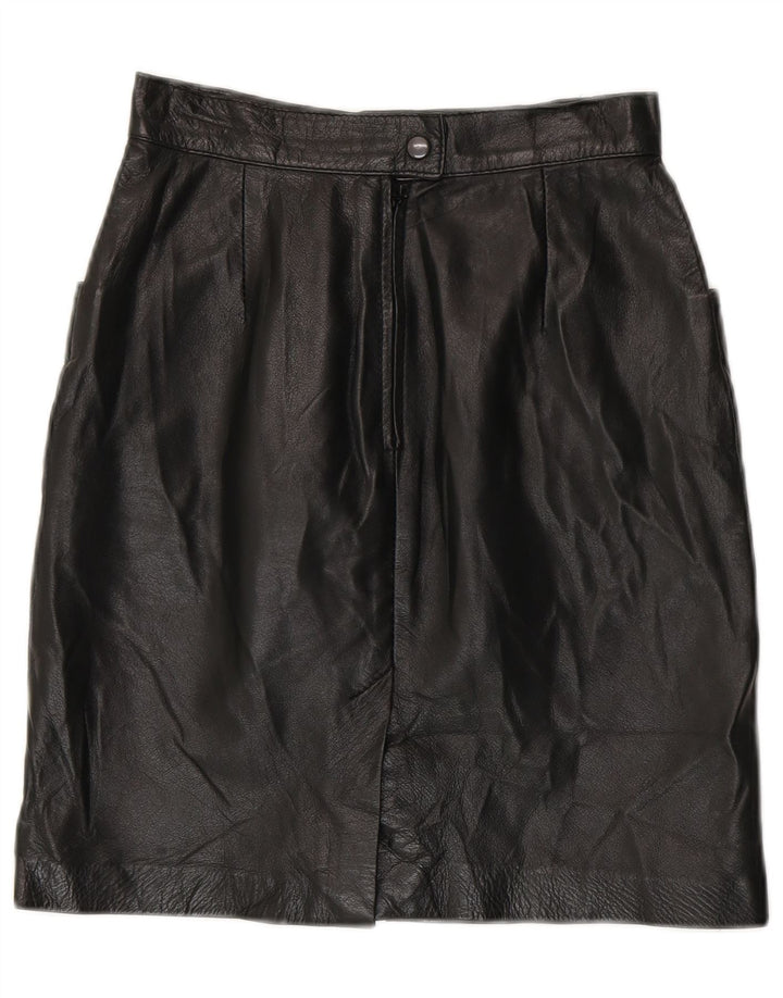 Gonna in pelle a vita alta da donna vintage IT 42 media W24 nera