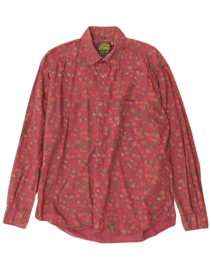 Camicia da uomo VINTAGE in cotone floreale rosa medio