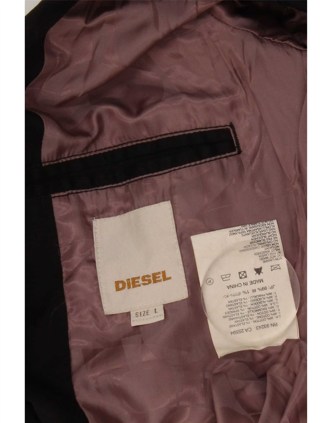 Giacca blazer da uomo a 2 bottoni Diesel UK 40 grande cotone nero