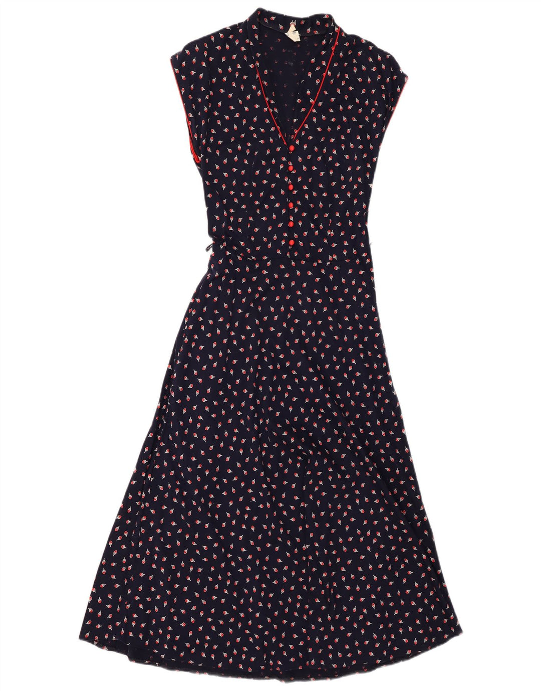 Abito lungo senza maniche da donna VINTAGE IT 38 XS cotone floreale blu navy