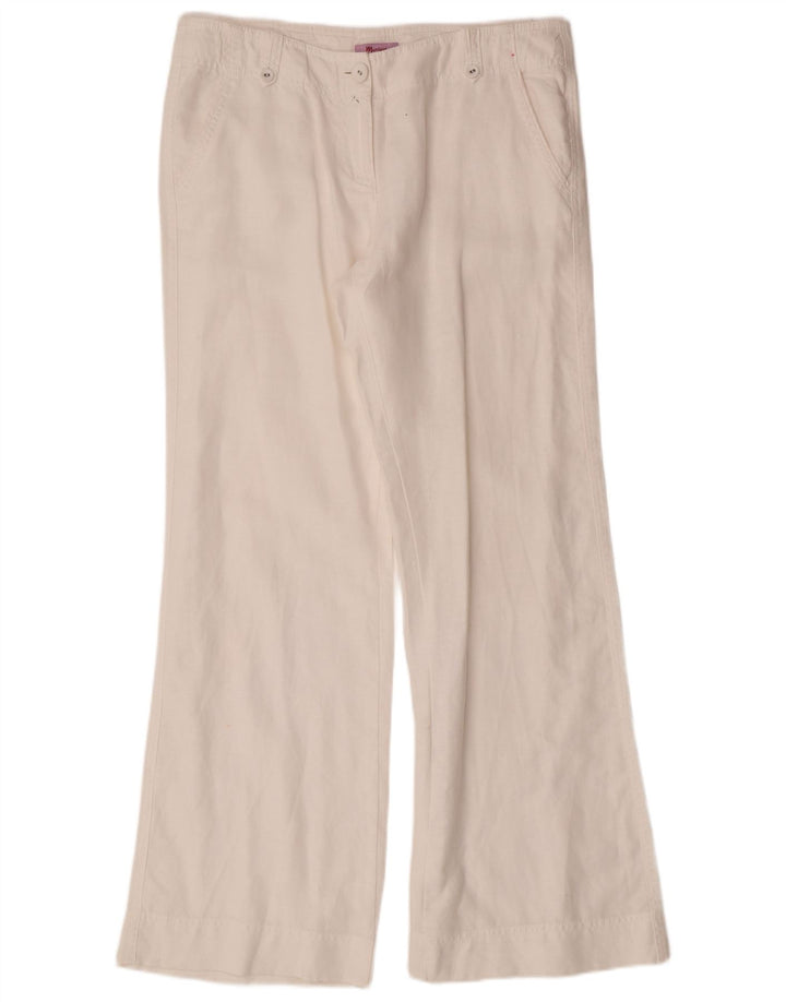 MONSOON Pantaloni chino bootcut da donna UK 12 Medium W32 L31 Lino bianco