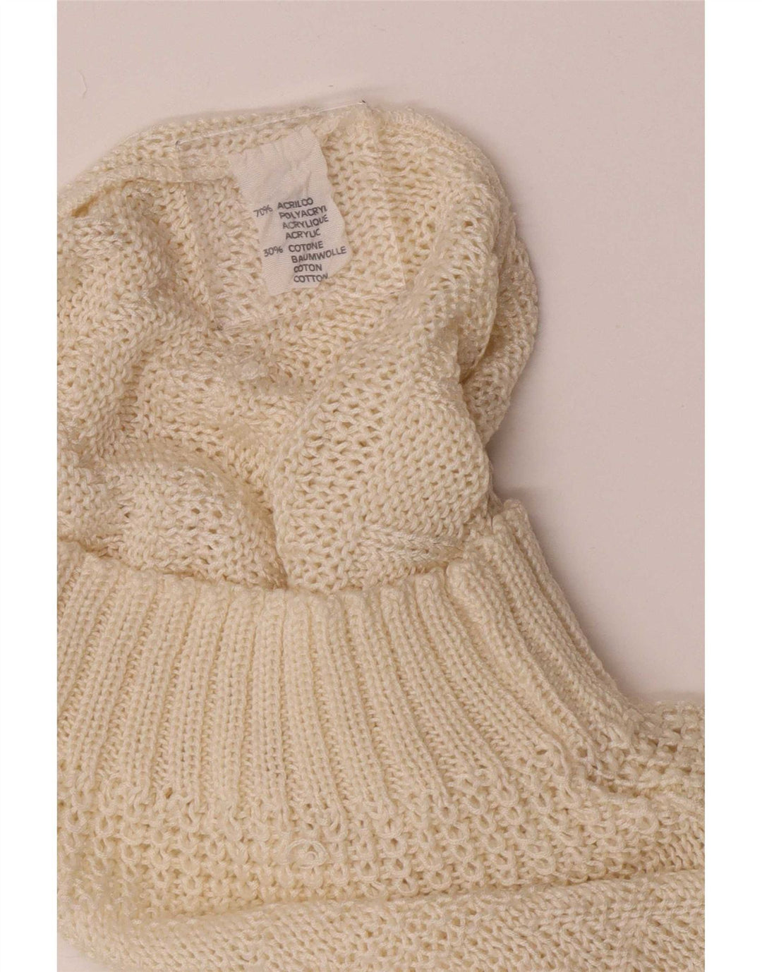 Maglione maglione girocollo vestibilità regolare da donna vintage UK 12 medio bianco sporco