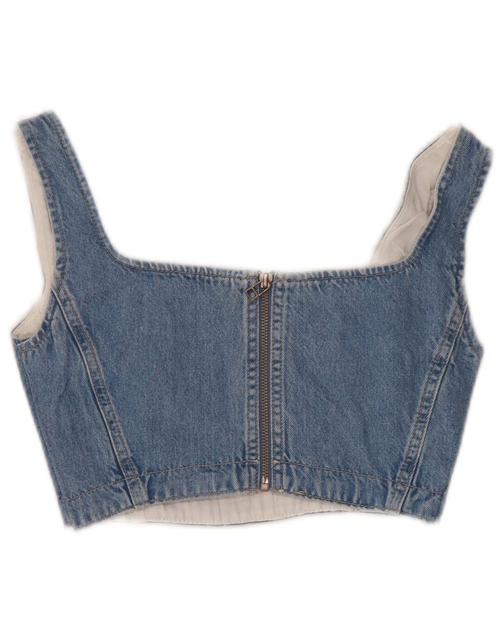 CALVIN KLEIN JEANS Top corto in denim senza maniche da donna UK 6 XS Blu