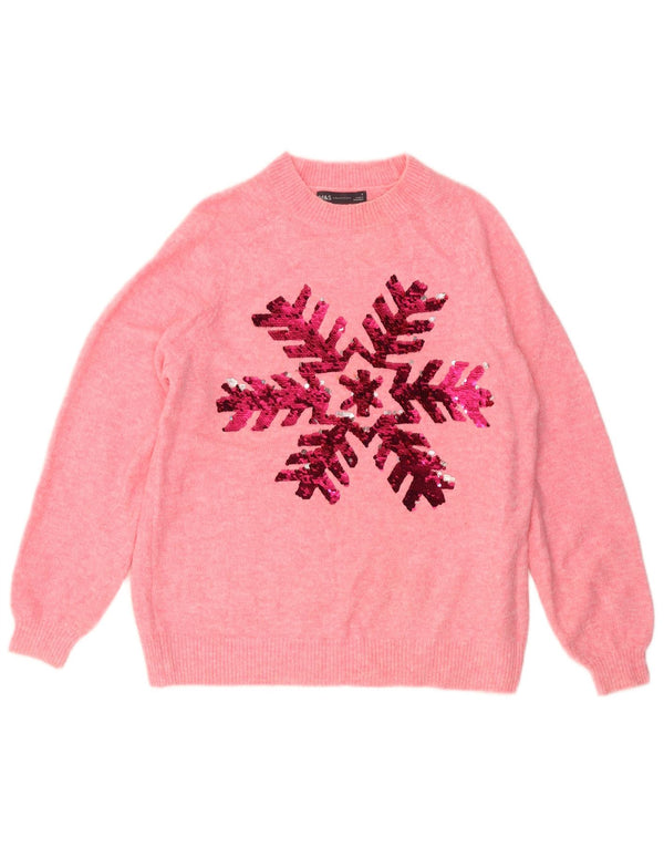 MARKS & SPENCER Maglione maglione girocollo da donna UK 10 Piccolo floreale rosa