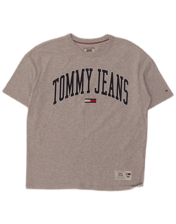 T-shirt grafica oversize da donna Tommy Hilfiger Top UK 6 XS cotone grigio