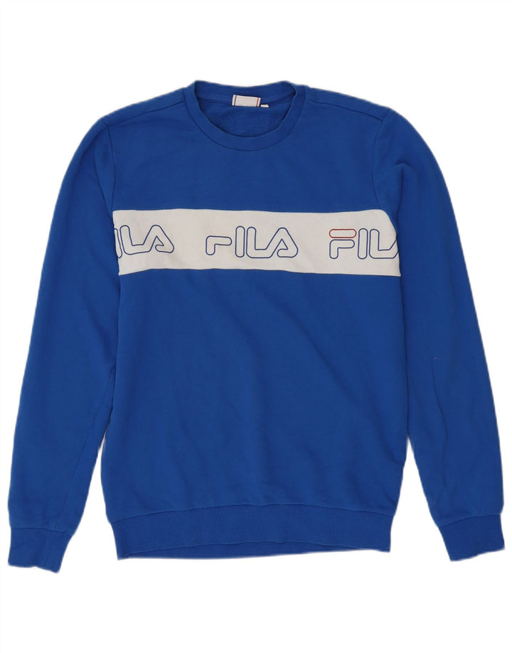 FILA Felpa grafica da uomo in cotone color block blu medio