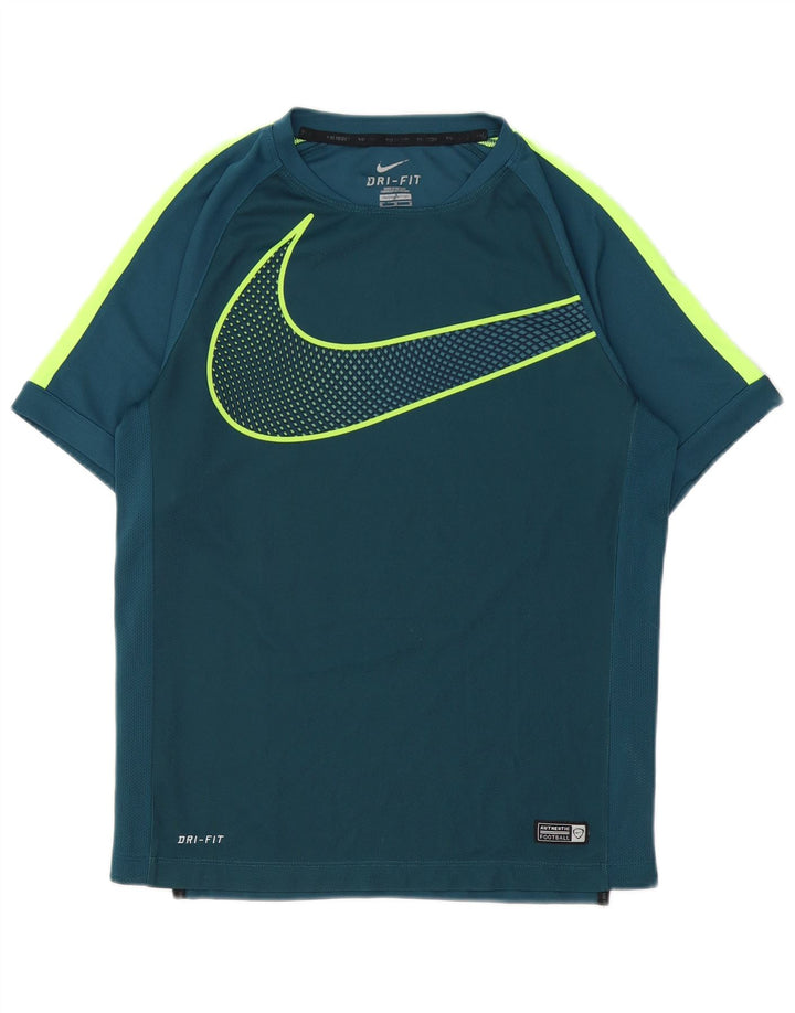 T-shirt grafica Nike Dri Fit da uomo, top in poliestere color block blu medio