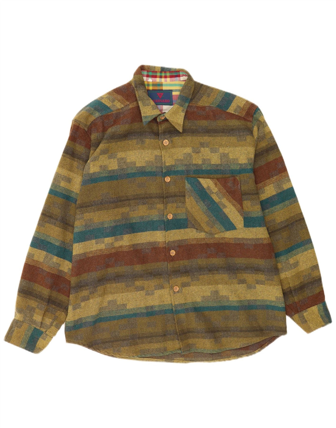 Massaro Camicia da uomo in flanella a righe grandi color kaki