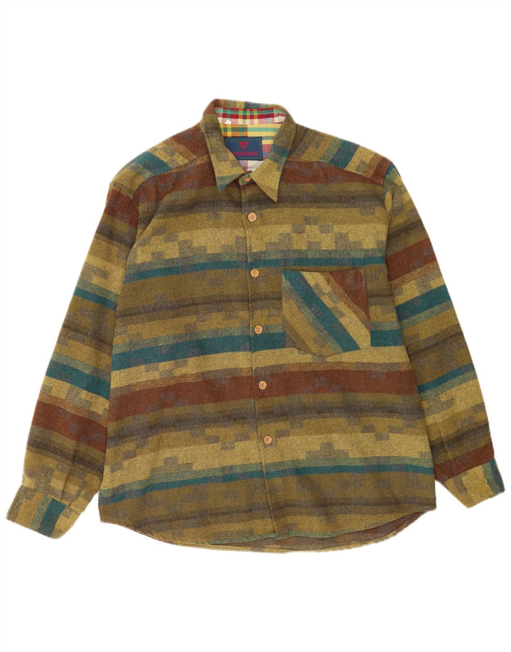Massaro Camicia da uomo in flanella a righe grandi color kaki