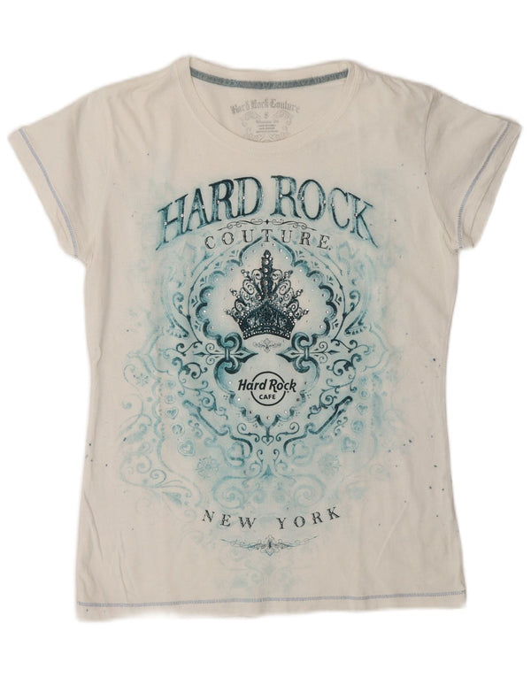 T-shirt grafica da donna New York Hard Rock Cafe UK 10 piccola bianca