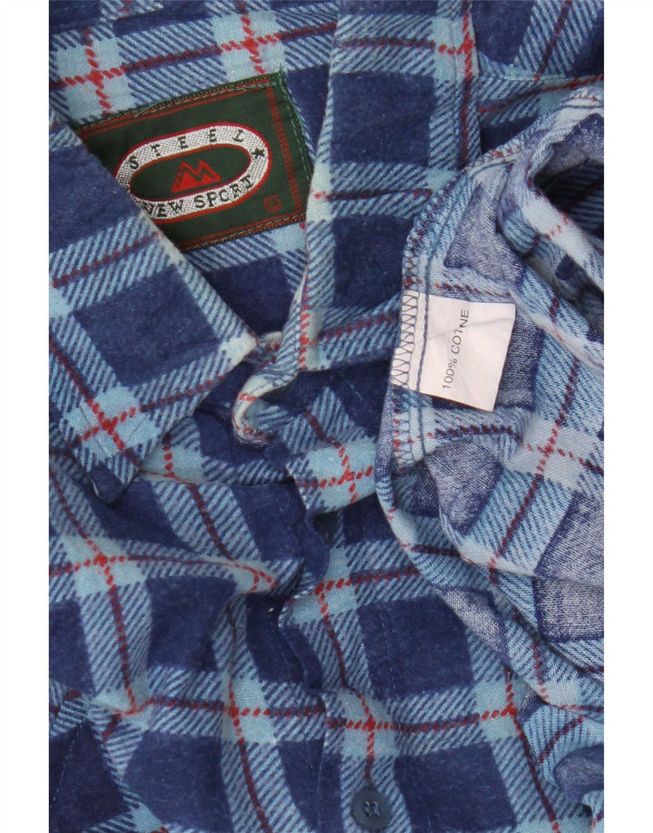 Camicia vintage da uomo in flanella di cotone a quadri blu grandi
