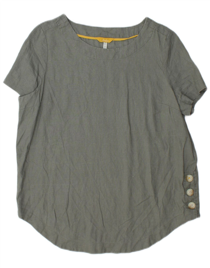 JOULES Womens Longline Oversized Blouse Top UK 8 Small Khaki Linen