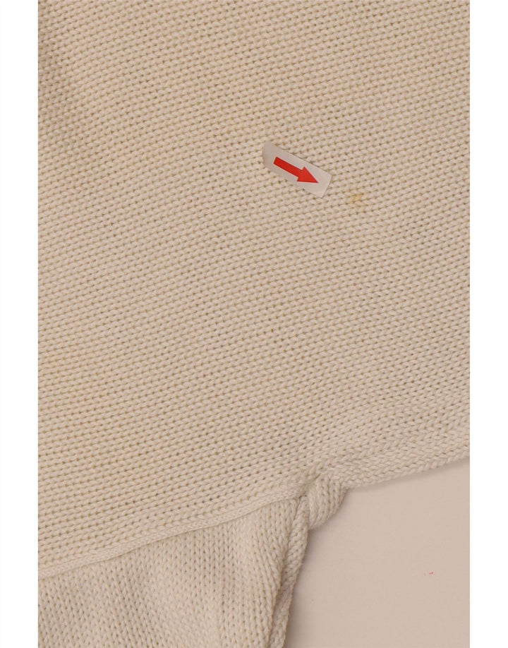 Maglione maglione con scollo a V grafico da donna vintage UK 14 bianco medio