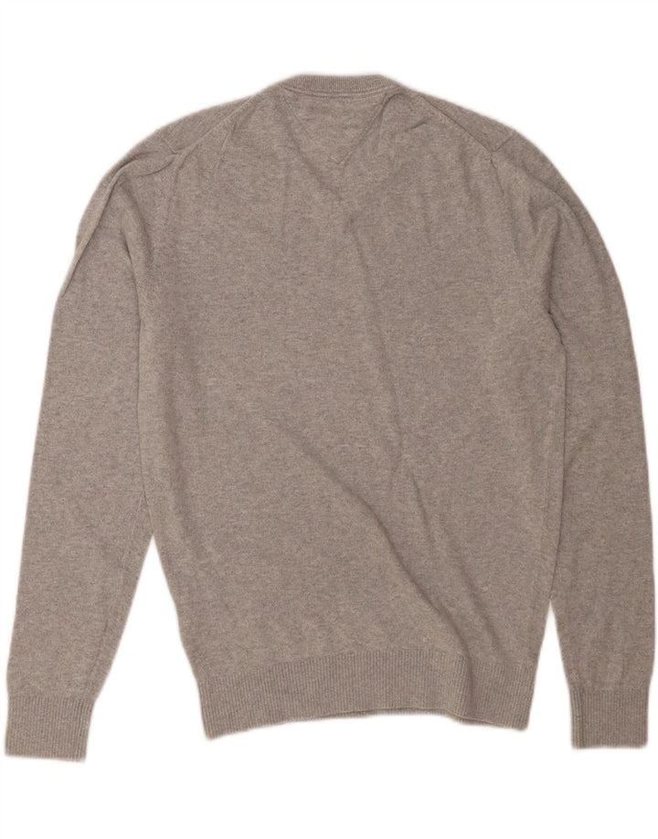 TOMMY HILFIGER Mens V-Neck Jumper Sweater Small Grey Cotton