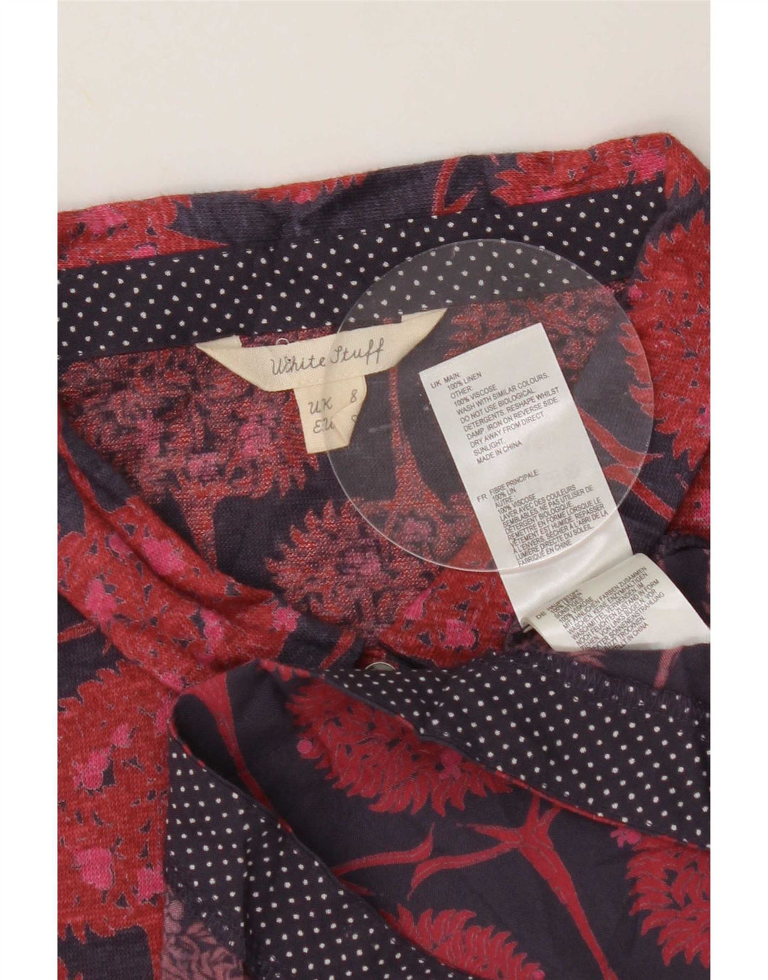 Camicetta con maniche a 3/4 grafica da donna di White Stuff UK 8 piccolo lino rosso