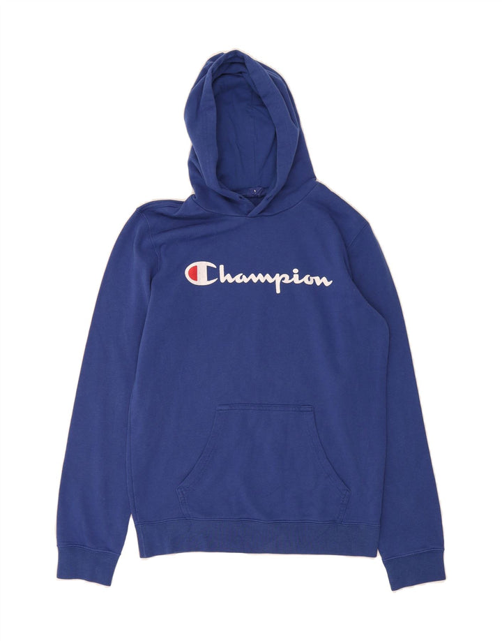 CHAMPION Mens Graphic Hoodie Jumper Medium Navy Blue Cotton Vintage Champion and Second-Hand Champion from Messina Hembry 