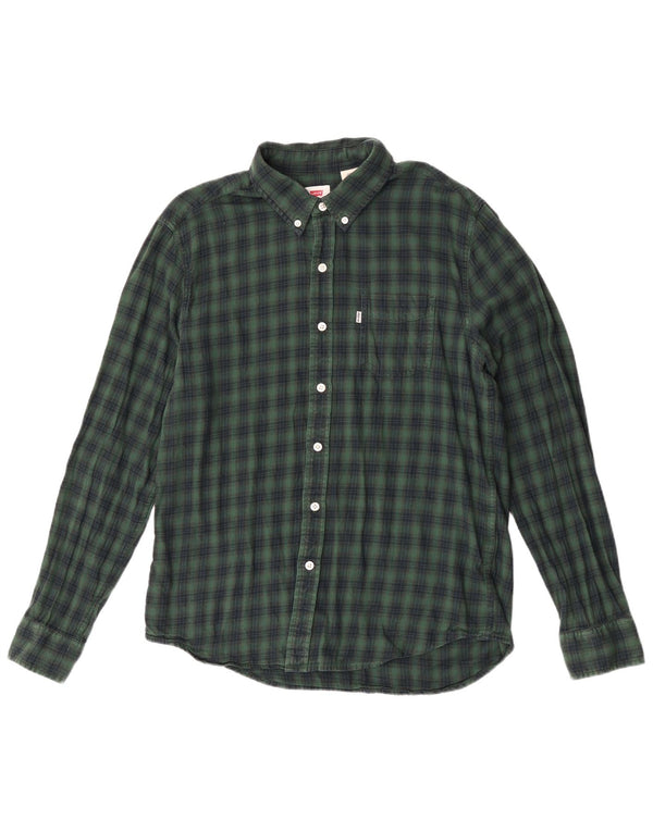 Levi's Camicia da uomo in flanella di cotone a quadri verdi grandi