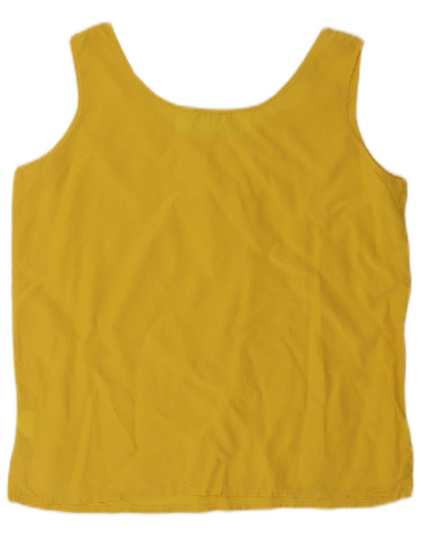 Camicetta senza maniche corta da donna vintage UK 14 grande seta gialla