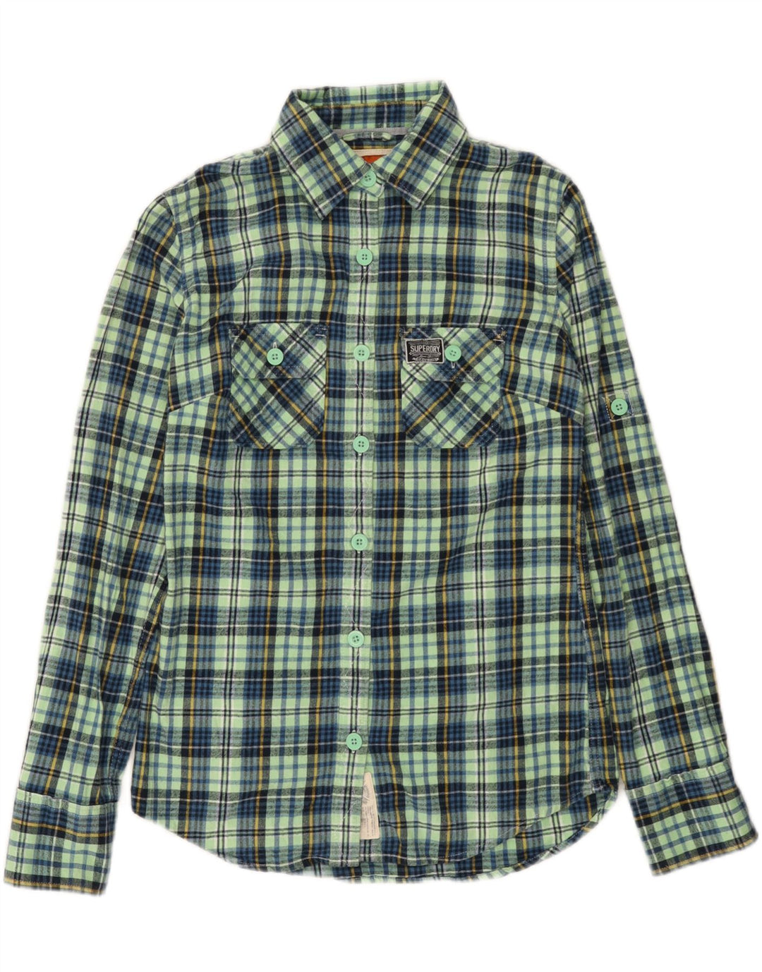 Camicia in flanella da donna SUPERDRY UK 10 piccolo cotone a quadri turchesi