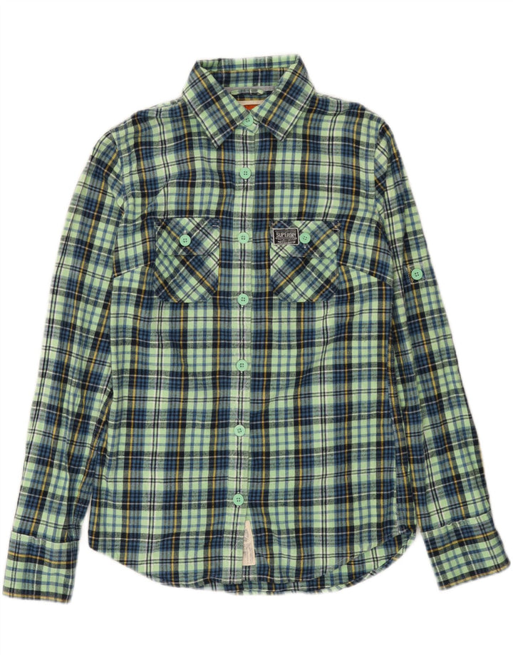 Camicia in flanella da donna SUPERDRY UK 10 piccolo cotone a quadri turchesi