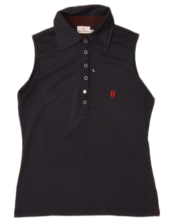 Polo grafica da donna Conte of Florence UK 10 Small Blu Navy