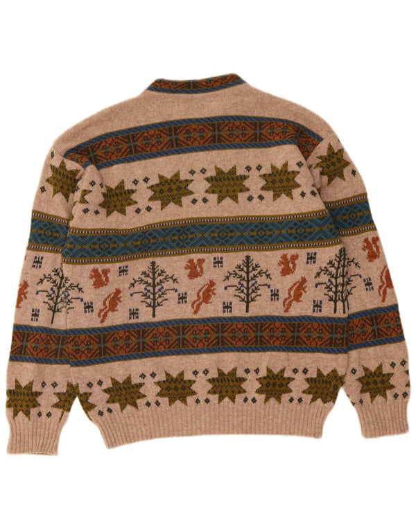 Maglione da uomo girocollo Benetton in lana Fair Isle beige medio