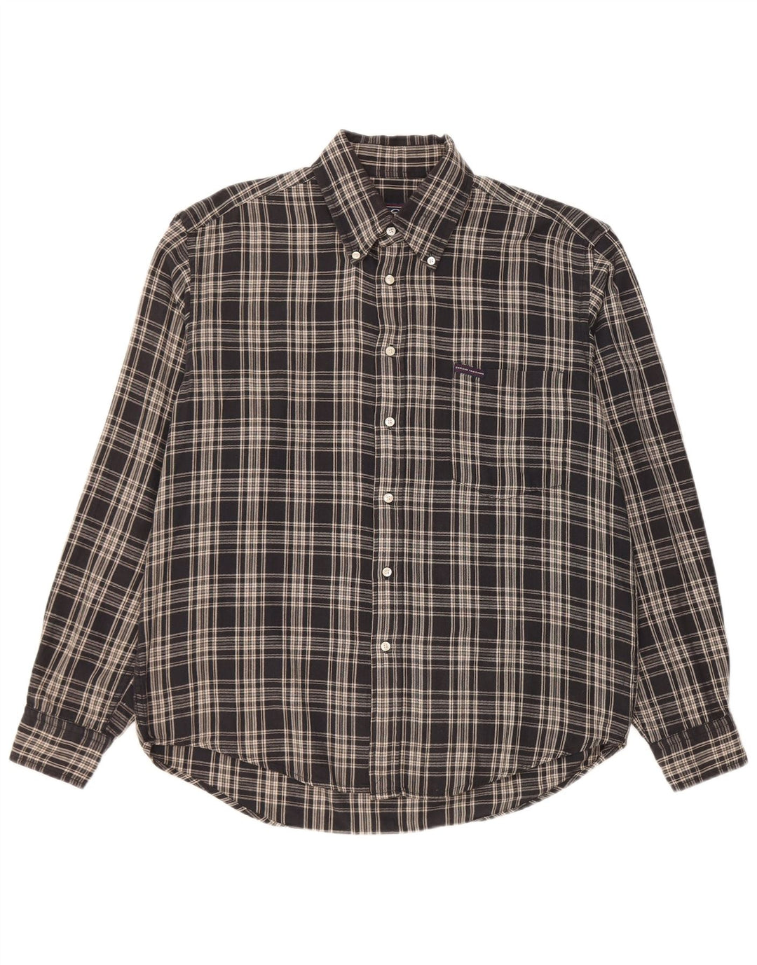 Sergio Tacchini Camicia da uomo in flanella di cotone a quadri neri grandi