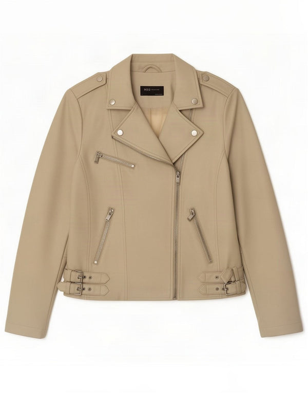 Marks & Spencer Womens Faux Leather Biker Jacket UK 8 Small Beige