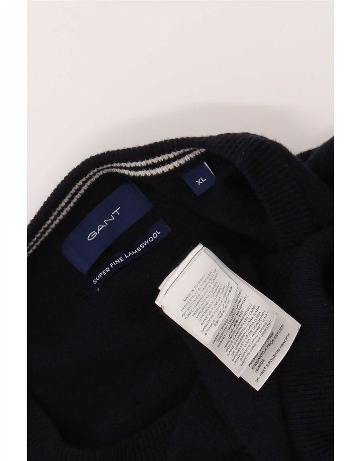 Maglione maglione girocollo da uomo Gant XL blu navy in lana d'agnello