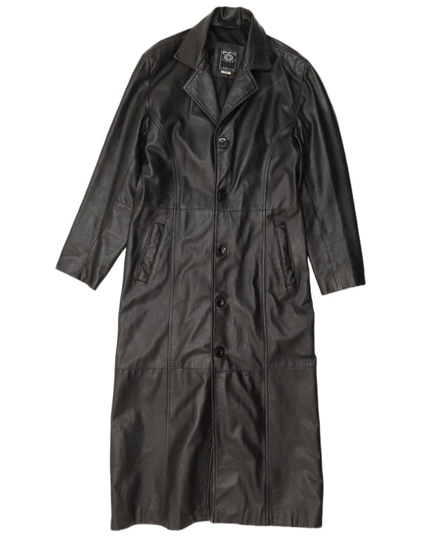 Calculus Cappotto lungo in pelle da donna vestibilità ampia UK 4 XS Nero