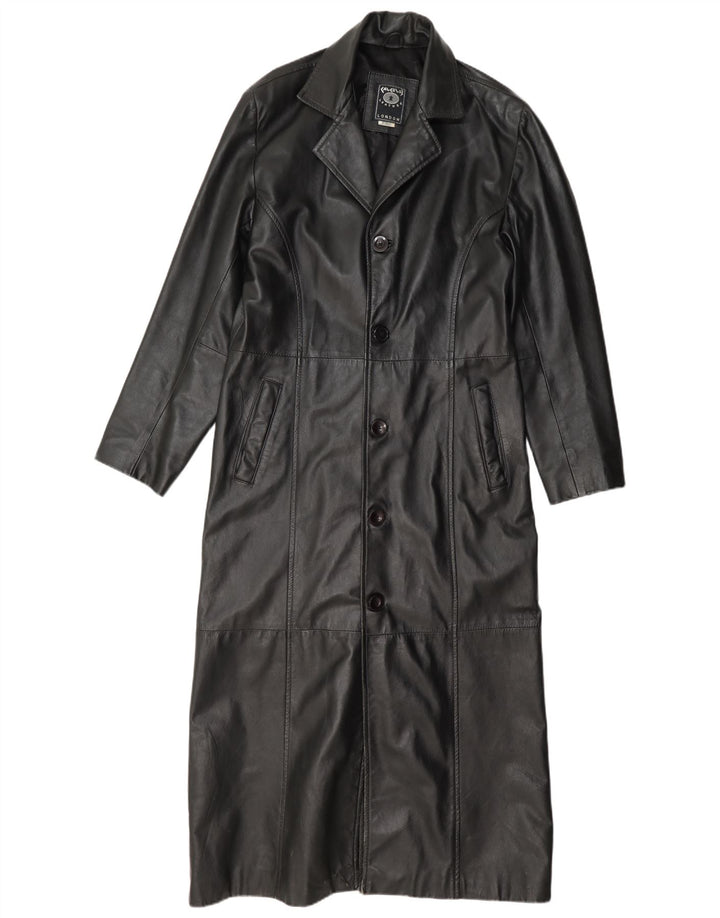 Calculus Cappotto lungo in pelle da donna vestibilità ampia UK 4 XS Nero